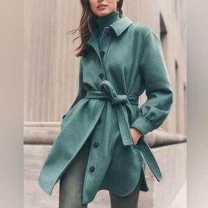 NWT Ann Taylor Belted Shirt Coat Green Wool Blend